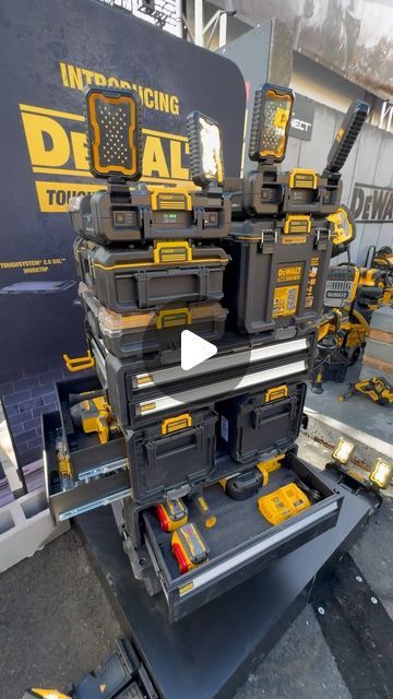 Kiefer Limeback on Instagram: "This was the showstopper for myself - The launch of the @dewalt_ca @dewalttough toughsystem 2.0 DXL - Large and slim drawer units with auto locking handles, weather sealed drawers, a large top work surface and massive flat cart that has lockable wheels for straight tracking. - Sides of drawer units have toughtracks for use with hooks, drill holsters, or any tough track accessory - The DXL is fully compatible with existing toughsystem boxes as you can stack two large bins facing outward and also connect tstak boxes using the toughsystem adapter plates - More on this shortly" Dewalt Storage Boxes, Dewalt Tough System 2.0 Mods, Dewalt Tough System 2.0, Hand Tool Organization Ideas, Dewalt Garage, Toughsystem 2.0 Ideas, Dewalt Tough System Storage Ideas, Dewalt Tool Storage, Work Trailer Organization Ideas