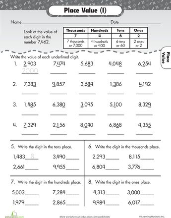 Worksheets: Thousands Place (Place Value) Great Website!!! Math Worksheets For Kids, Third Grade Worksheets, Rounding Numbers, Mental Maths Worksheets, Place Value Activities, Place Value Worksheets, 4th Grade Math Worksheets, 3rd Grade Math Worksheets, Math Place Value