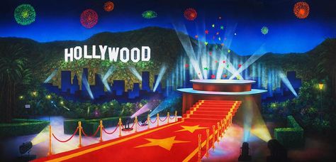 Hollywood Red Carpet Professional Scenic Backdrop Hollywood Backdrop, Backdrop Rental, Red Carpet Backdrop, Hollywood Red Carpet, Stage Backdrop, Event Planning, Theater, Halloween Party, Red Carpet