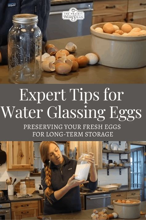 Water Glassing Eggs: How to Preserve Your Fresh Eggs for Long-Term Storage • The Prairie Homestead Canning Fresh Farm Eggs, Water Canning Eggs, Water Glassing Store Bought Eggs, Egg Storage Container, Fresh Chicken Eggs Storage, Egg Glassing Recipe, How To Glass Eggs, Preserving Eggs Food Storage, Glassing Eggs Recipe