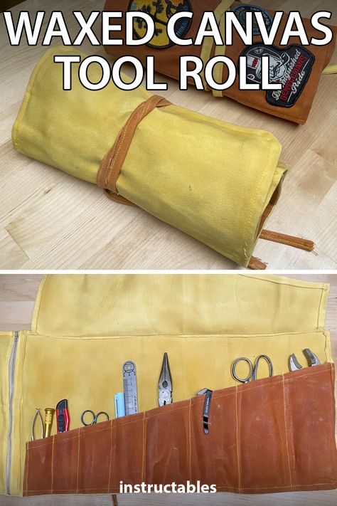 Waxed Canvas Sewing Projects, Canvas Tool Roll, Diy Tool Roll, Tool Roll Pattern, Canvas Sewing Projects, Waxed Canvas Diy, Tool Bag Diy, Diy Canvas Bag, Tool Roll Bag