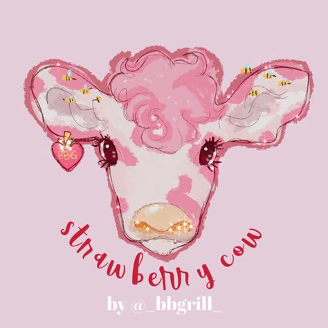 Strawberry Cow, A Cow, A Drawing, Cow, Audio, Music, Hair, Pink