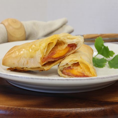 Athens Foods | Ham and Cheese Phyllo Strudel | Football Appetizers Philo Dough, Football Appetizers, Athens Food, Phyllo Dough Recipes, Cheese Danish, Phyllo Dough, Savory Pie, Ham And Cheese, Dough Recipe