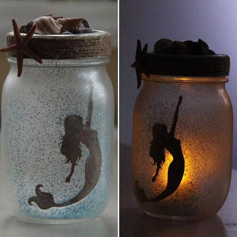 Mermaid Jars  Small by NixiesPixies on Etsy - dont like to craft jars, then purchase these adorables, see this and our other recommendations here                                                                                                                                                                                 More Pint Mason Jars, Mason Jar Projects, Mermaid Crafts, Fairy Jars, Jar Diy, Mason Jar Diy, Mason Jar Crafts, Jar Crafts, A Mermaid