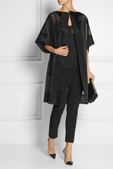 ANTONIO BERARDI Silk-organza coat $1,476.56 Organza Coat, Organza Outer, Valentino Shoulder Bag, Stylish Office Wear, Black Pants Outfit, Classy Gowns, Professional Work Outfit, Antonio Berardi, Organza Dress