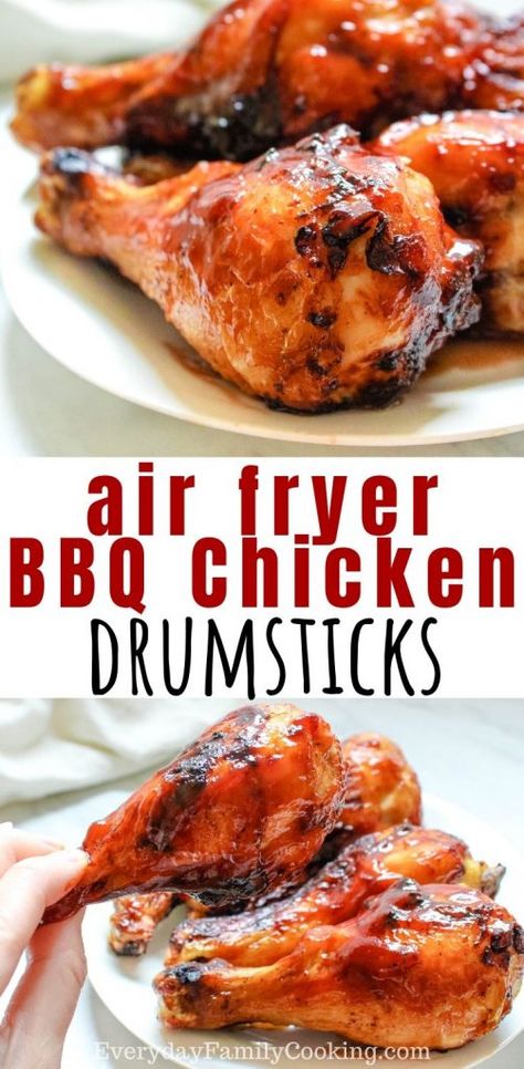 The best air fryer chicken drumsticks no breading. Enjoy these BBQ chicken drumsticks that are completed unbreaded and skinless and taste just like grilled chicken. It’s the perfect dinner in less time than cooking in an oven. #airfryer #easyairfryerrecipes #bbqchicken #airfriedfood #chickendrumsticks Air Fryer Chicken Drumsticks, Air Fryer Bbq Chicken, Wings Bbq, Bbq Chicken Drumsticks, Fried Chicken Drumsticks, Chicken Crispy, Air Fried Food, Drumstick Recipes, Chicken Drumstick Recipes