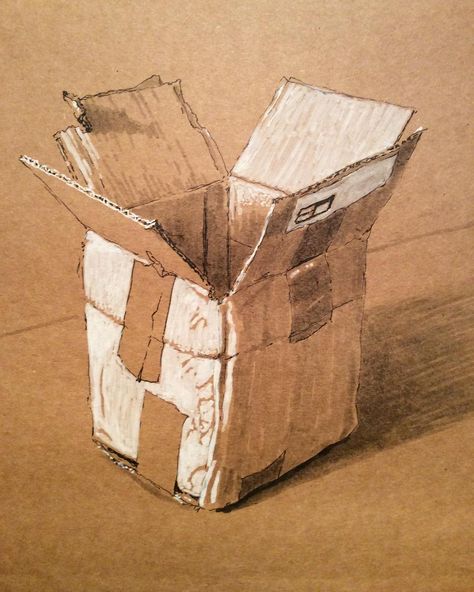 Jack Hicks on Instagram: “Cardboard box. #cardboard #box #royalmail #pensketch #sketchbook #drawingpen #kraftpaper #observationaldrawing #westonsupermare #somerset…” Geometric Shapes Drawing, Conceptual Drawing, Aesthetic Grunge Tumblr, Observational Drawing, Cardboard Painting, Painting Competition, Drawing Letters, Sketch A Day, Old Boxes