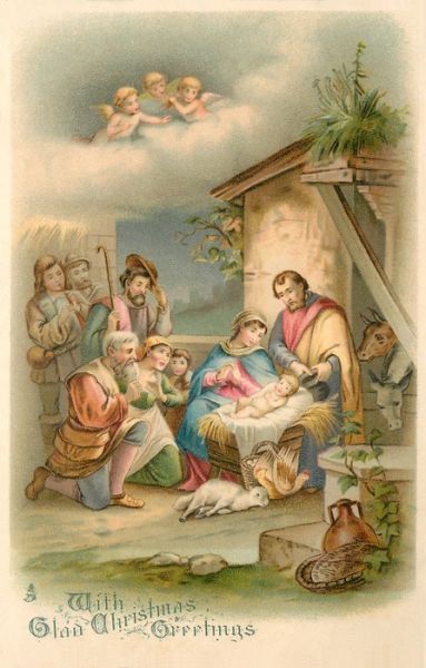 1903 Nativity image on postcard   Printed in Bavaria Štědrý Den, Vintage Holy Cards, Vintage Christmas Images, Images Vintage, Birth Of Jesus, Old Christmas, Old Fashioned Christmas, Christmas Past, Christmas Scenes