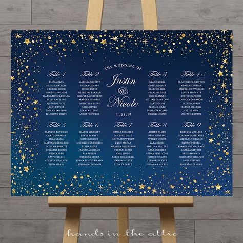 Stars wedding seating chart, celestial night, silver gold stars guest table plan wedding printable board night sky table assignment, DIGITAL Starry Wedding, Board Night, Blue And Gold Wedding, Stars Wedding, Galaxy Wedding, Plan Wedding, Starry Night Wedding, Table Assignments, Guest Table