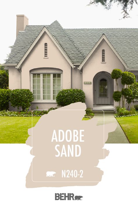 If you’re looking for a neutral color that can stand the test of time, look no further than Behr Paint in Adobe Sand. This neutral shade of light beige is a classic hue, especially when used on the exterior of your home. Click below for full color details to learn more. Exterior Behr Paint Colors For House, Beige House Colors Exterior, Adobe Sand Behr Paint, Sand Color House Exterior, Sand Exterior House Colors, Behr Exterior House Colors, Light Beige Exterior House Colors, Beige Exterior Color Schemes, Beige House Exterior Colour Schemes