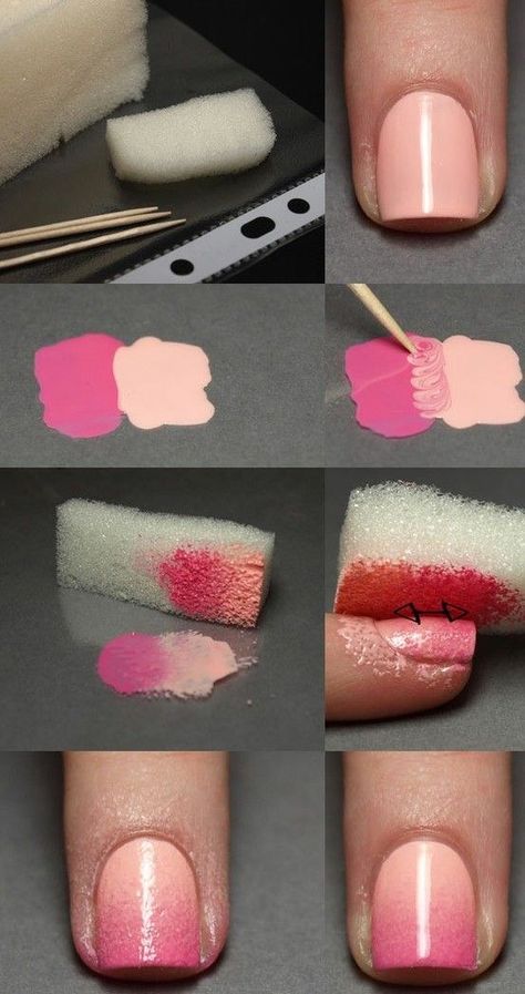 Create an ombre look with a sponge. | 19 Charts That Totally Explain How To Give Yourself A Manicure Unghie Sfumate, Unghie Nail Art, Nails And Makeup, Nail Art Tutorial, Easy Nail Art, Creative Nails, Nail Tutorials, Cool Nail Art, Khloe Kardashian