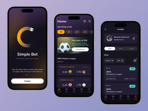 Betting App Design Concept by Dmitry Lauretsky for Ronas IT | UI/UX Team on Dribbble Best App Design, Betting App, Football App, Ui Ux App, Graphic Design Tutorials Learning, Graphic Design Tips, App Ui Design, Interaction Design, Mobile App Design