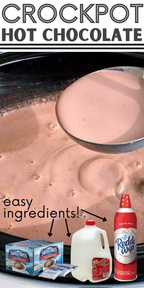 Easy Crockpot Slow Cooker Hot Chocolate Recipe Slow Cooker Hot Chocolate Recipe, Crock Pot Hot Chocolate Recipe, Slow Cooker Hot Chocolate, Christmas Hot Chocolate Bar, Crockpot Slow Cooker, Crockpot Hot Chocolate, Hot Chocolate Milk, Chocolate Recipes Easy, Hot Cocoa Mix