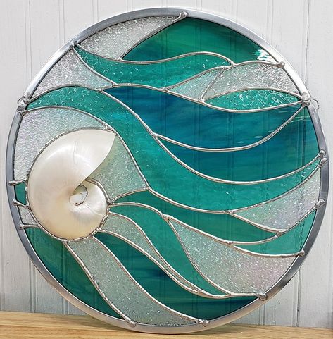 Tiffany Stained Glass Windows, Stained Glass Sea, Stained Glass Mosaic Art, Leadlight Windows, Sea Scape, Agate Slices, Tiffany Stained Glass, Stained Glass Suncatchers, Tiffany Glass