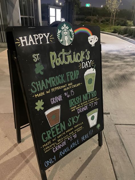 Coffee Shop Chalkboard Signs, Spring Drink Ideas, Starbucks Board Ideas, Coffee Shop Board, Starbucks Chalkboard Art, Deli Board, Coffee Specials, Starbucks Chalkboard, Starbucks Crafts