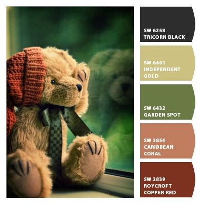 Paint colors from Chip It! by Sherwin-Williams Teddy Bear Color Palette, Fawn Color Palette, Hunting Color Palette, Bear Color Palette, Animal Color Pallete, Dog Color Pallete, Coral Collection, Sherwin Williams Green, Decor Color Schemes