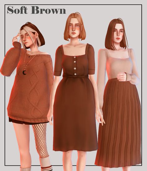 Soft Brown Pack | Sunivaa on Patreon S4cc Hair, Cc Packs, The Sims 4 Packs, Sims 4 Mm Cc, Soft Girl Clothes, Sims 4 Cc Folder, Sims 4 Teen, Sims 4 Dresses, Sims 4 Mm