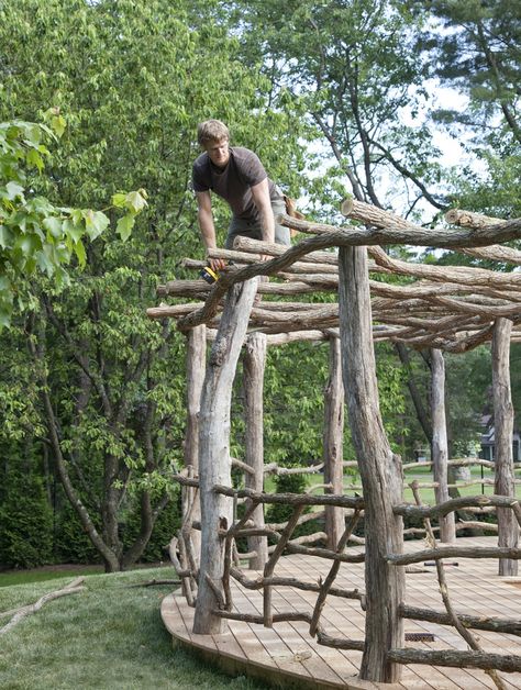 Chris Baker Garden Structures Rustic Outdoor Structures, Chris Baker, Wattle Fence, Bean Trellis, Cowboy Pool, Twig Furniture, Natural Fence, Green Houses, Outdoor Bath