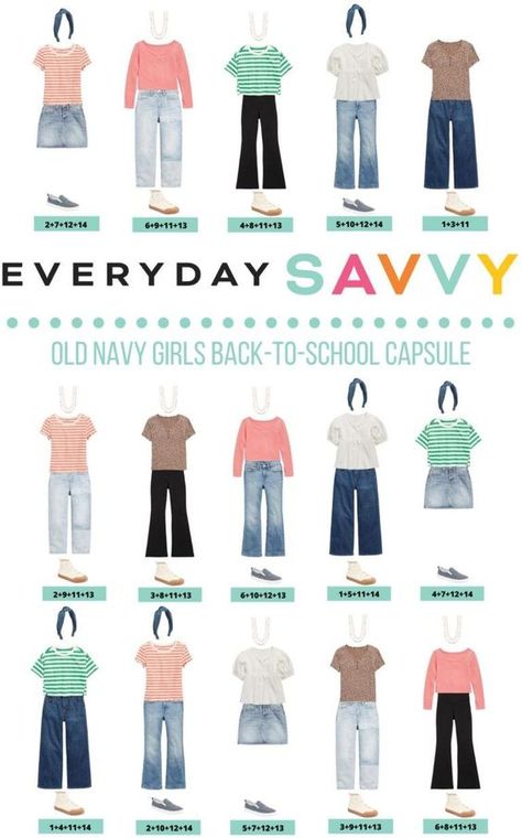 Girls Back To School Outfits Capsule Wardrobe - Everyday Savvy #backtoschooloutfit #holidayoutfit #birthdayoutfit #partyoutfit #minifashionista #stylemini #instakids #fashionkids #toddlerfashion #bigkidstyle #teenfashion #Valentinesday #toddlervalentinesdayoutift #amazonfashion 6th Grade Back To School Outfits, Cute Outfits For School Middle 6th Grade, Girls Back To School Outfits, Back To School Outfits For Kids, Cute Back To School Outfits, Clothes Capsule, Outfits Capsule Wardrobe, Middle School Fashion, Dress With Turtleneck