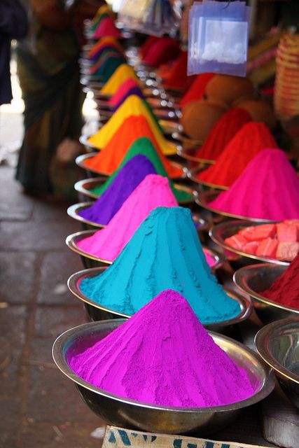 The colors of India- getting ready to celebrate the day of Holi. #ColorBlocking Colour My World, Holi Festival, Color My World, Mysore, Over The Rainbow, World Of Color, Color Of Life, Jewel Tones, Marrakech