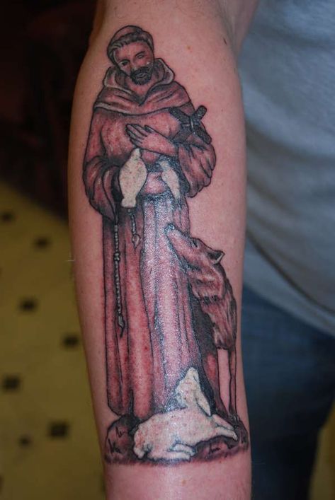 Saint Francis Of Assisi Tattoo, St Francis Of Assisi Tattoo, St Francis Tattoo, St Christopher Tattoo, Shogun Tattoo, Lambs And Wolves, Francis Assisi, Brotherhood Tattoo, St Michael Tattoo