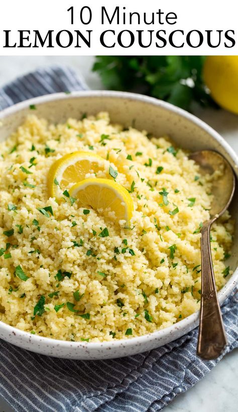 Lemon Couscous - this is one of the fastest, easiest side dish recipes! Plus it's has a delicious bright flavor that pairs well with just about any main dish, it's incredibly versatile too. #couscous #sidedish #recipe Simple Couscous Recipes, Lemon Couscous, Moroccan Couscous, Couscous Recipe, Couscous Recipes, Side Dish Recipes Easy, Cooking Classy, Mediterranean Diet Recipes, Orzo