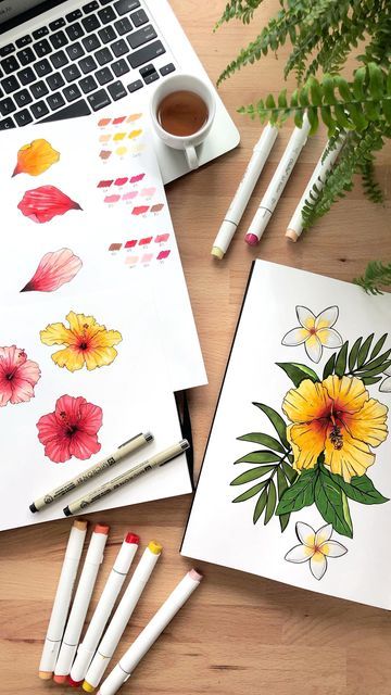 Rosa on Instagram: "A quick video of the 3 different hibiscus flowers I created using markers. Which one did you like? • • • #markers #markerart #marker #art #drawing ##illustration #artdaily #illustrator #flowerart #floralillustration #artvideo #artwork #artoftheday #illustrations #sketchbook #draw" Ohuhu Markers, Quilt In A Day, Marker Paper, Watercolor Books, Drawing Pad, Book Drawing, Square Art, Marker Drawing, Alcohol Markers