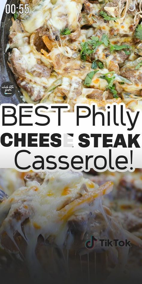 The BEST Philly cheese steak casserole recipe! Looking for Philly cheese steak recipes Be sure to try... Philly Cheese Steak Recipes, Cheese Steak Recipes, Cheese Steak Casserole, Philly Cheese Steak Casserole Recipe, Best Philly Cheesesteak, Steak Casserole, Dinner Noodles, Philly Cheese Steak Casserole, Philly Cheese Steak Recipe