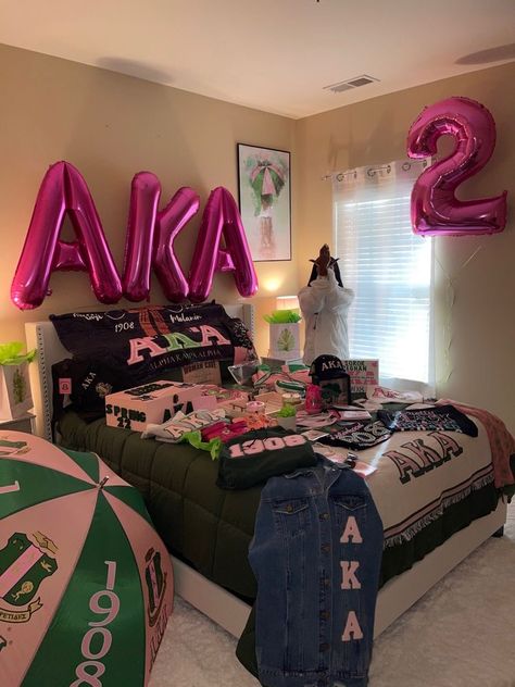 Aka College Graduation Pictures, Aka Decorated Room, Aka Probate Gifts Room, Aka Crossing Gifts, Aka Room Decorations, Aka Coming Out Pictures, Aka Bedroom, Alpha Kappa Alpha Crafts, Alpha Kappa Alpha Clothing