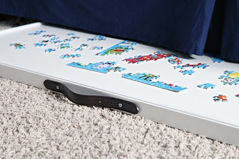 I recently shared that my oldest has a love for doing puzzles .  There could be worse things right?  In fact, I adore this little fact about... Rolling Underbed Storage, Puzzle Tray, I Heart Organizing, Puzzle Storage, Could Be Worse, Decluttering Inspiration, Diy Puzzle, Puzzle Table, Underbed Storage