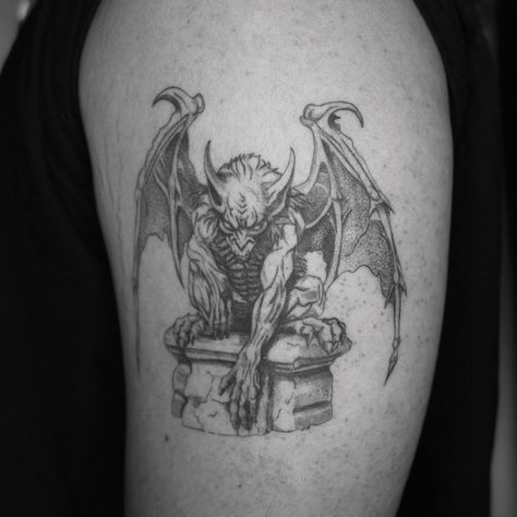 gargoyle tattoo that i did on my client, i was so happy that he allowed me to do this i wanted to test my limits and i feel like it turned so good. i can’t wait to see what else i would be capable of doing (: #orangecountytattooartist Gargoil Tattoo Gothic Gargoyles, Dracula Tattoo, Gargoyle Tattoo, Gothic Gargoyles, 18th Bday, So Happy, Tattoo Artists, Feel Like, Body Art