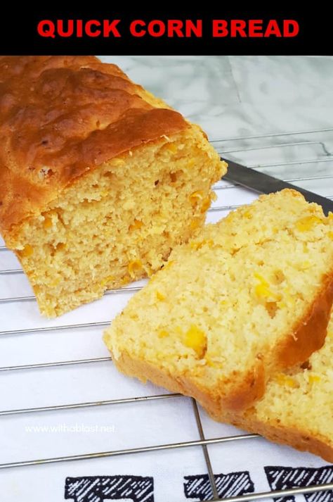 This recipe for a Quick Corn Bread (with actual corn) is so simple - mix, bake and serve ! The bread makes the perfect side to a main meal, or enjoy as a snack #QuickBread #BreadRecipe #HomemadeBread #CornBread #SnackRecipe #SideRecipe Quick Cornbread, Nutritional Recipes, Gingerbread Recipes, Baked Breads, Homemade Bread Recipes Easy, Biscuit Recipes, Snack Prep, Best Bread Recipe, Mouthwatering Recipes