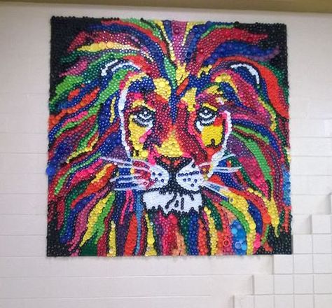 Manning High School National Art Honor Society created this 8'x8' bottle cap mural of the school mascot for the cafeteria. Bottle Cap Mural, Group Art Projects, Honor Society, Group Art, National Art, School Mascot, Artsy Fartsy, The School, Bottle Cap