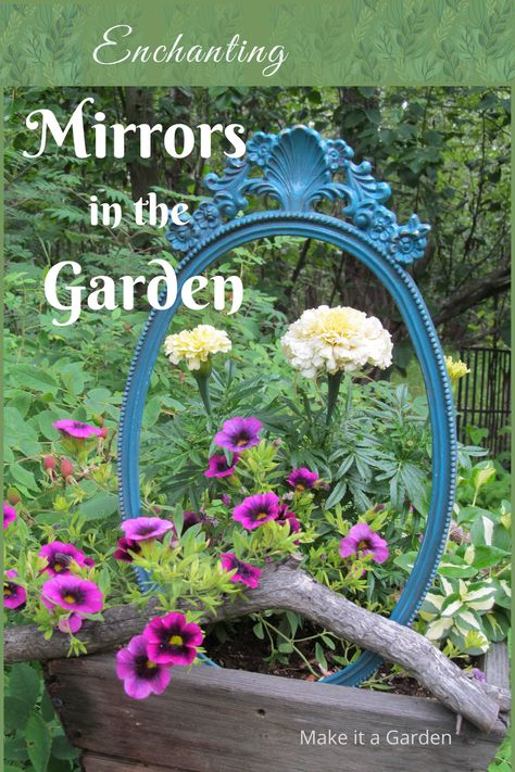 Mirrors in an outdoor setting can have a variety of unique effects. Here are some fun ideas for using mirrors in the garden. #garden decor, #re-purpose, #flea market garden #courtyard garden Garden Objects Ideas, Mirror In The Garden Ideas, Mirrors In Gardens Ideas, Using Mirrors In The Garden, Eccentric Garden Ideas, Mirrors In The Garden Ideas, Mirror Garden Ideas, Mirror In Garden Ideas, Unique Yard Ideas