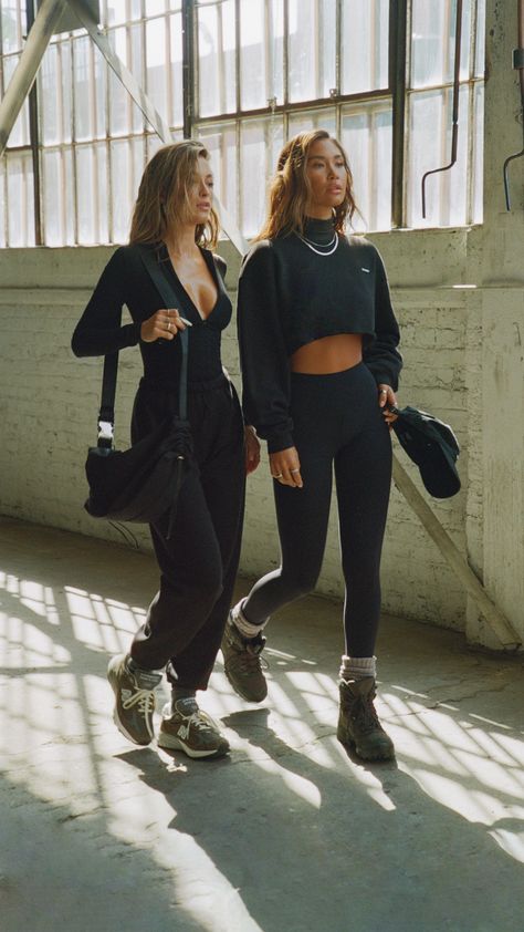 FALL STREETWEAR ESSENTIALS #JOAHBROWN #MadeinLosAngeles #WomensClothing Essentials Women Outfit, Athleisure Travel Outfit Summer, Pretty Workout Outfits, Baddie Hiking Outfits, Neutral Fitness Aesthetic, Gym Joggers Outfit Women, Sweats Outfit Ideas, Elegant Sport Outfit Woman, Alternative Athleisure