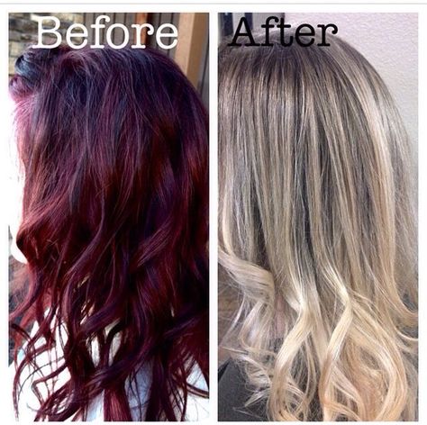 From Red To Blonde Hair, Red Hair To Blonde, Red To Blonde Hair, Redken Color Fusion, Blonde Ombré, Color Correction Hair, Hair Color Mahogany, Mahogany Hair, Red Blonde Hair