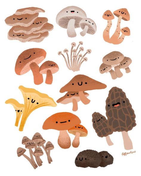 Cute Mushroom Art Print Kawaii Wall Art Fungi Forest - Etsy Cute Mushroom Watercolor, Cute Mushroom Illustration, Mushroom Illustration Cute, Mushroom Art Simple, Simple Mushroom Painting, Cute Fall Art, Cute Mushroom Art, Kawaii Wall Art, Happy Mushroom