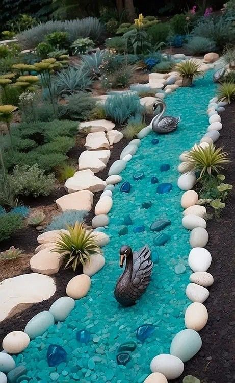 Dry Riverbed Landscaping, River Rock Garden, Creative Garden Decor, Dry Creek Bed, Dry River, River Rock Landscaping, Rock Garden Design, River Bed, Garden Entrance