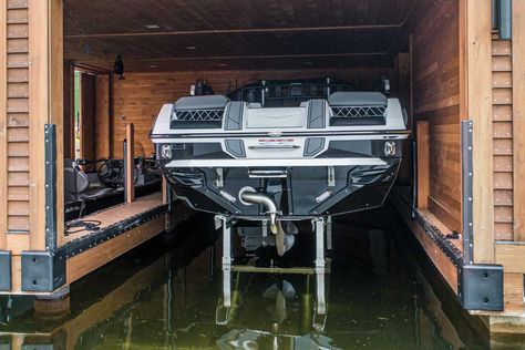 Boat Lifts | Aluminum Hydraulic Boat Lifts — The Dock Doctors Boat Lift Dock, Boat Lift, Stainless Steel Fittings, Hydraulic Cylinder, Floating House, Boat Dock, House Boat, Vermont, New England