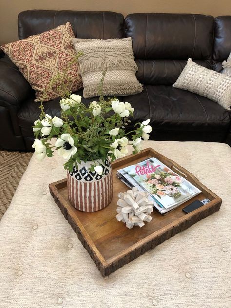 Spring ottoman tray ideas Ottoman Tray Ideas, Camper Reno, Decor Western, Tray Ideas, Ottoman Tray, Western Decor, Garden Room, Tray Decor, Reno