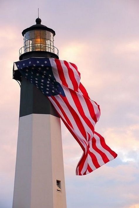 Light House, The Sky, Lighthouse, American Flag, Flag