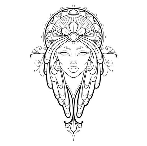 Goddess Tattoos For Women, Burlesque Tattoo, Black Goddess Tattoo, Goddess Tattoos, African Drawings, Krishna Tattoo, Chakra Tattoo, African Tattoo, Card Tattoo Designs