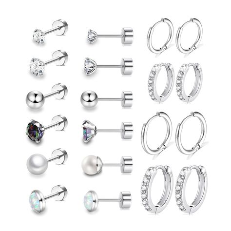 PRICES MAY VARY. Flat Back Earrings:Including 6 Pairs Flat Back Stud Earrings and 4 Pairs Small Hoop Earrings.Lightweight Dainty Earring Sets for Multiple Piercing,Such as Cartilage Earring,Helix Piercing Jewelry,First Hole,Second Hole,Third Hole etc to Match Your Ears Flexibly. Titanium Steel Stud Earrings:Titanium steel is a great jewelry material. More and more famous jewelry designers are using this material, and daily wear has become many people's choice.No allergy, no irritation, lead & ni Adjustable Nickel-free Huggie Piercings, Nickel-free Adjustable Round Cartilage Earrings, Adjustable Nickel-free Small Hoop Earrings, Nickel-free Small Hoop Earrings In Surgical Steel, Silver 14k Gold-filled Tarnish Resistant Huggie Earrings, Famous Jewelry Designers, Famous Jewelry, Gold Cartilage Earrings, Jewelry Closet