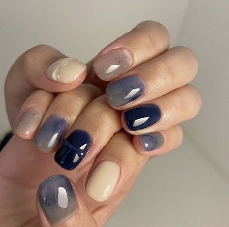 Pedicure For Europe, Subversive Nails Short, Cool Spring Nails, Nail Color Scheme Ideas, Edgy Short Nails, Short Painted Nails, Jewel Tone Nails, Korean Nails Short, Eclectic Nails