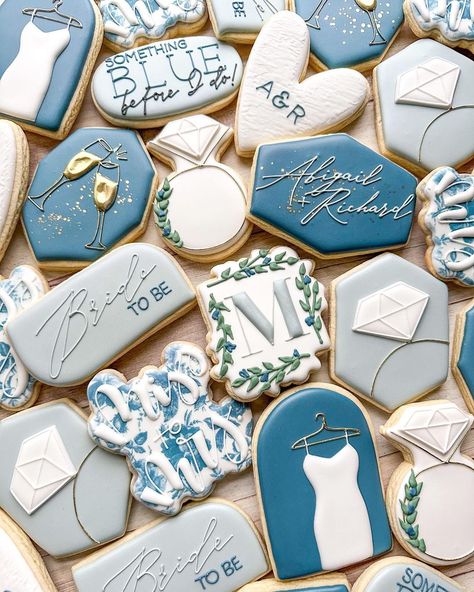 Emily’s Bake Shop | Something blue before “I do” 💙💍 • Dress plaque inspo: @sadiescookiecompany • #emilysbakeshop #customcookies #decoratedcookies #cookier… | Instagram Something Blue Cookies, Blue Bridal Cookies, Something Blue Bridal Shower Cookies, Something Blue Before I Do Bachelorette, Something Blue Before I Do Cookies, Bridal Shower Themes Something Blue, Blue Before I Do, Something Blue Before I Do, Something Blue Before I Say I Do