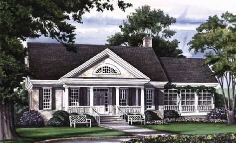 William E Poole Designs Carlyle | William E Poole Designs, Inc. Greek Revival House Plans, Patio Farmhouse, Garage Organizer, Makeover Kitchen, Southern Style House Plans, Southern House Plan, Shelves Bathroom, Cape Cod Style House, Southern Design