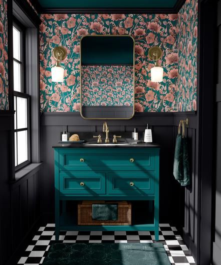 Teal Bathroom Accessories, Teal Bathroom Ideas, Teal Bathroom Decor, Art Deco Style Interior, Teal Bathroom, Bed Interior, Classical Interior, Interior Wallpaper, Teal Wallpaper