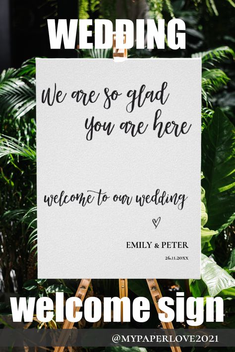 Minimalist Elegant Script welcome To Our Wedding Welcome Sign | Wedding Party Sign | Wedding 
A great way to welcome the guests to the wedding Party. This Cute minimalist modern Wedding Welcome poster has a quote WE ARE SO GLAD YOU ARE HERE written in a pretty script handwritten script font on a white background and space to add the names of the couple along with the wedding date . Customize the poster by changing the names of the bride and groom and the wedding date . #weddingwelcomesign Wedding Party Supplies, Wedding Posters, Welcome Poster, Wedding Essentials, The Wedding Date, Welcome To Our Wedding, Wedding Welcome Signs, Party Signs, Wedding Welcome