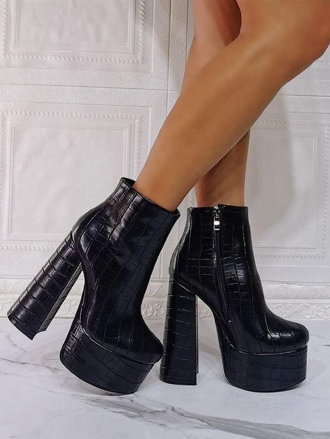 Womens Black Ankle Boots, Black Chunky Heels, Chunky Heel Ankle Boots, Womens Chunky Heels, Chunky High Heels, Platform Heels Chunky, Platform Ankle Boots, Womens Knee High Boots, Leather Shoes Woman