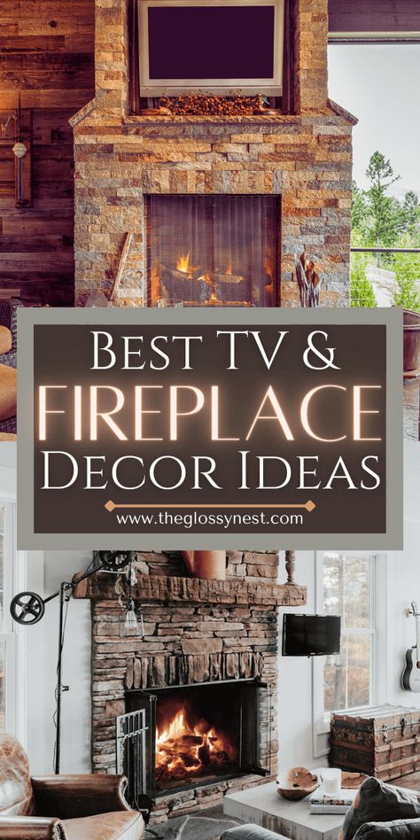 Ideas For Fireplace Decor, Brick Tv Wall Ideas, Mantle With Tv Decor, Mantle With Tv Decorating Ideas, Fireplace Mantle Decor With Tv, Tv Mantel, Living Room Mantle Decor, Ideas For Fireplace, Modern Boho Glam